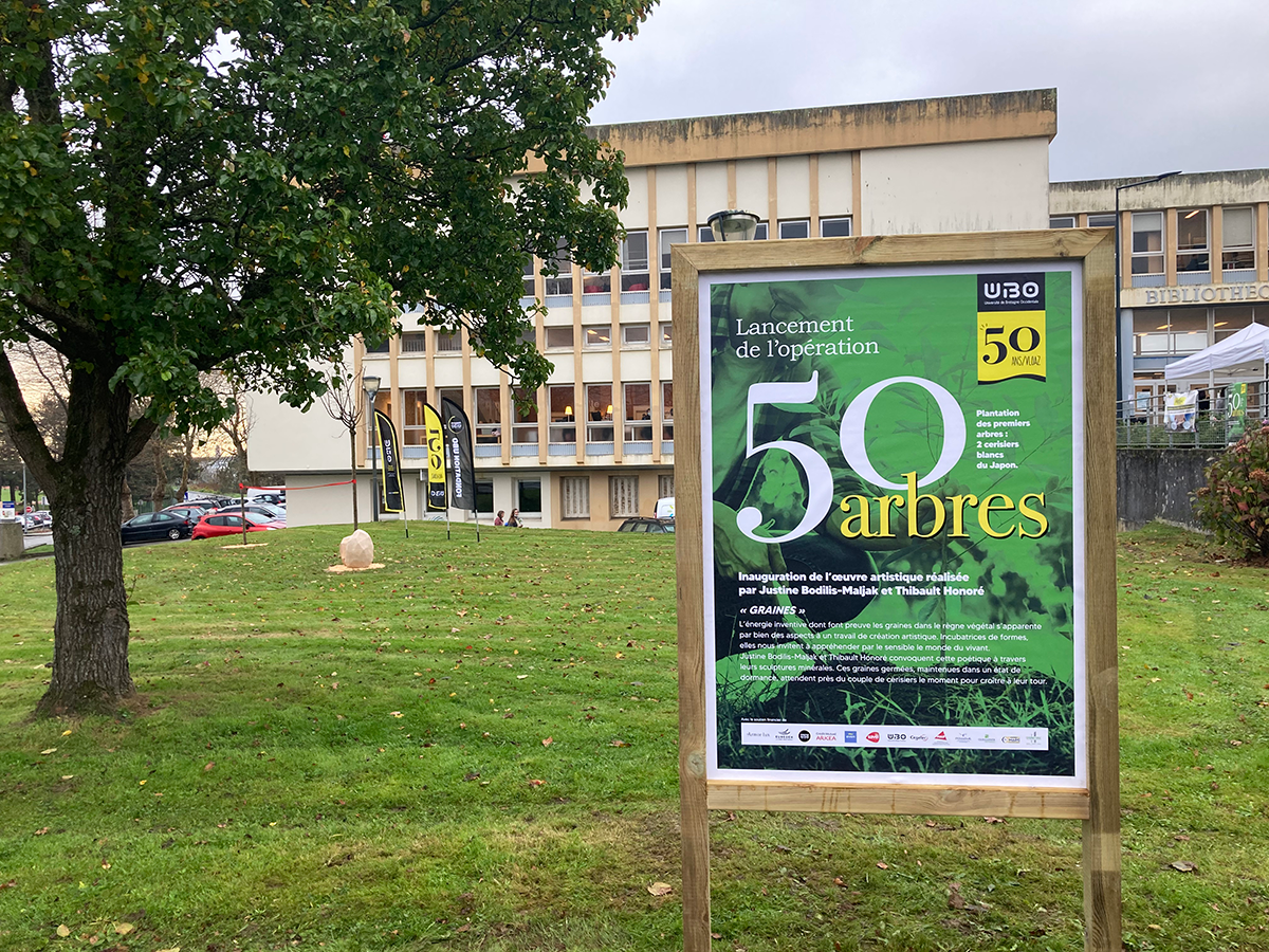 Plantation d'un arbre devant la bibliothèque du Bouguen