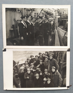 Photographies de groupe de personnels de la marine nationale sur un bâtiment.