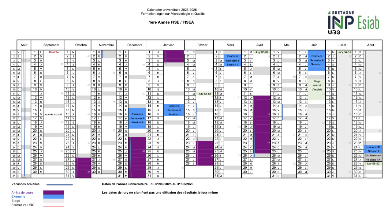 2025-2026 Calendrier MQ 1A FISEFISEA