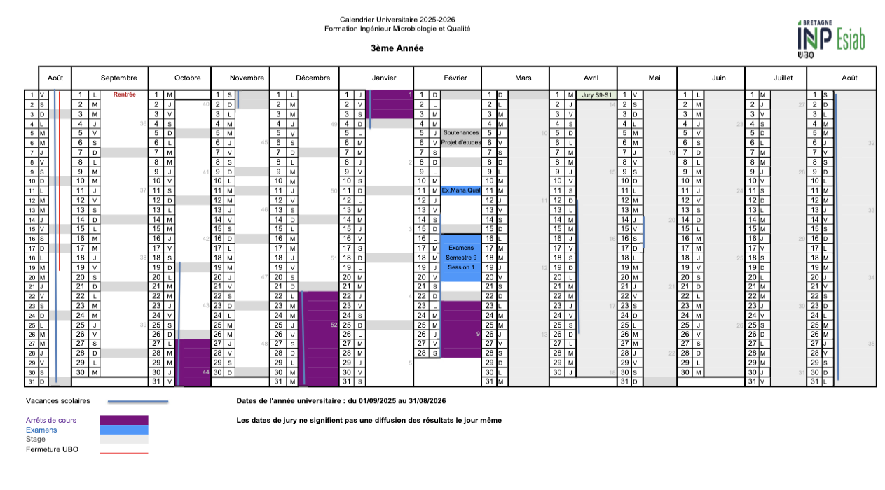 2025-2026 Calendrier MQ 3A