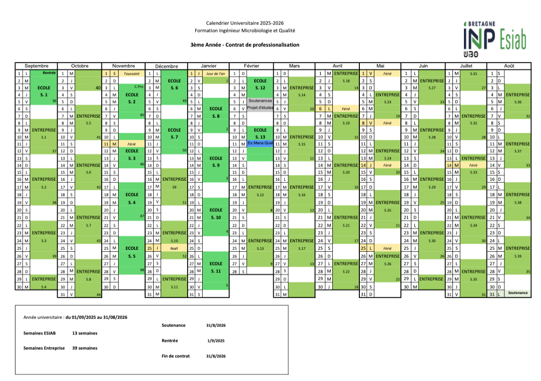2025-2026 Calendrier MQ 3A contrat pro
