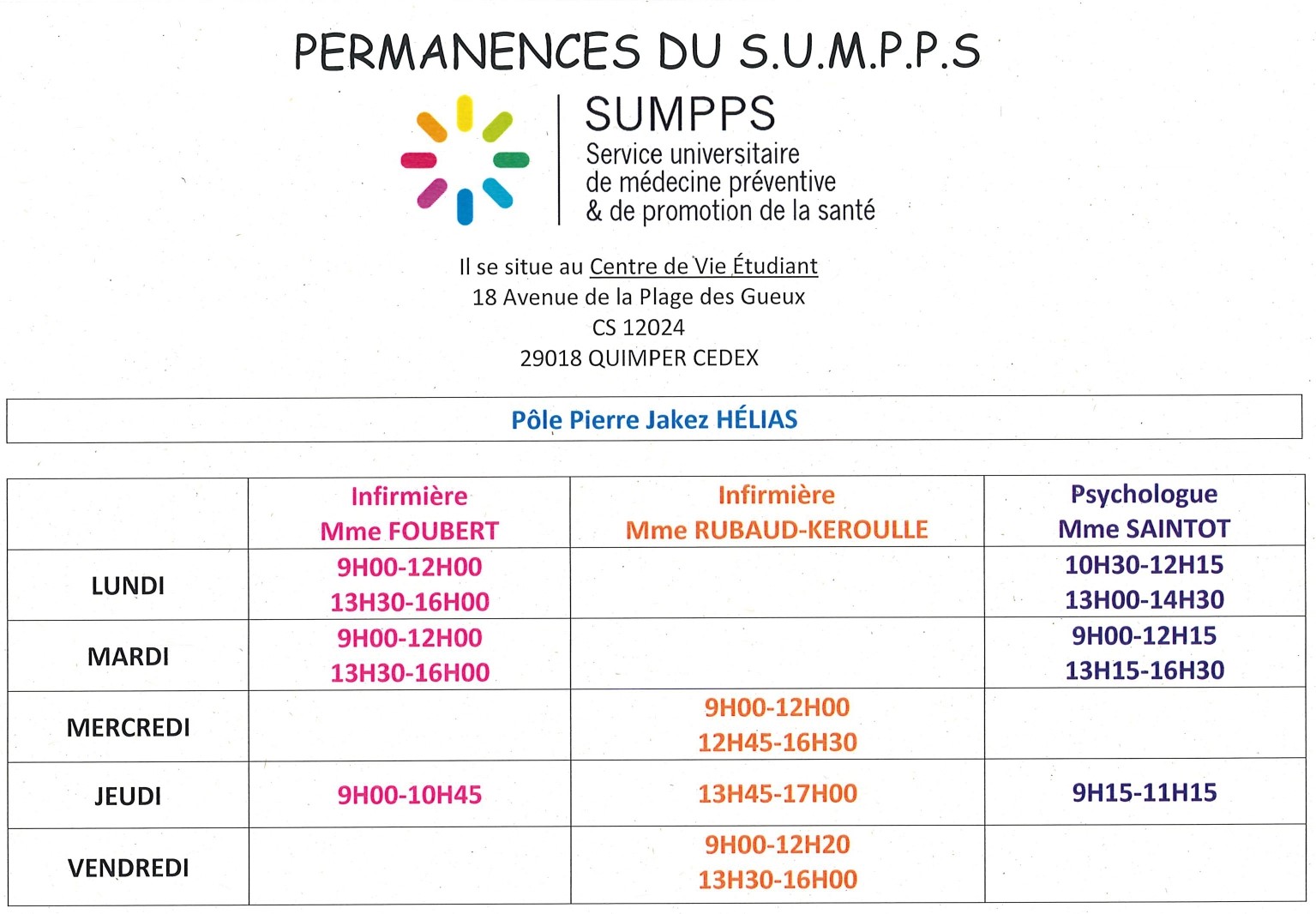 horaires SUMPPS 2
